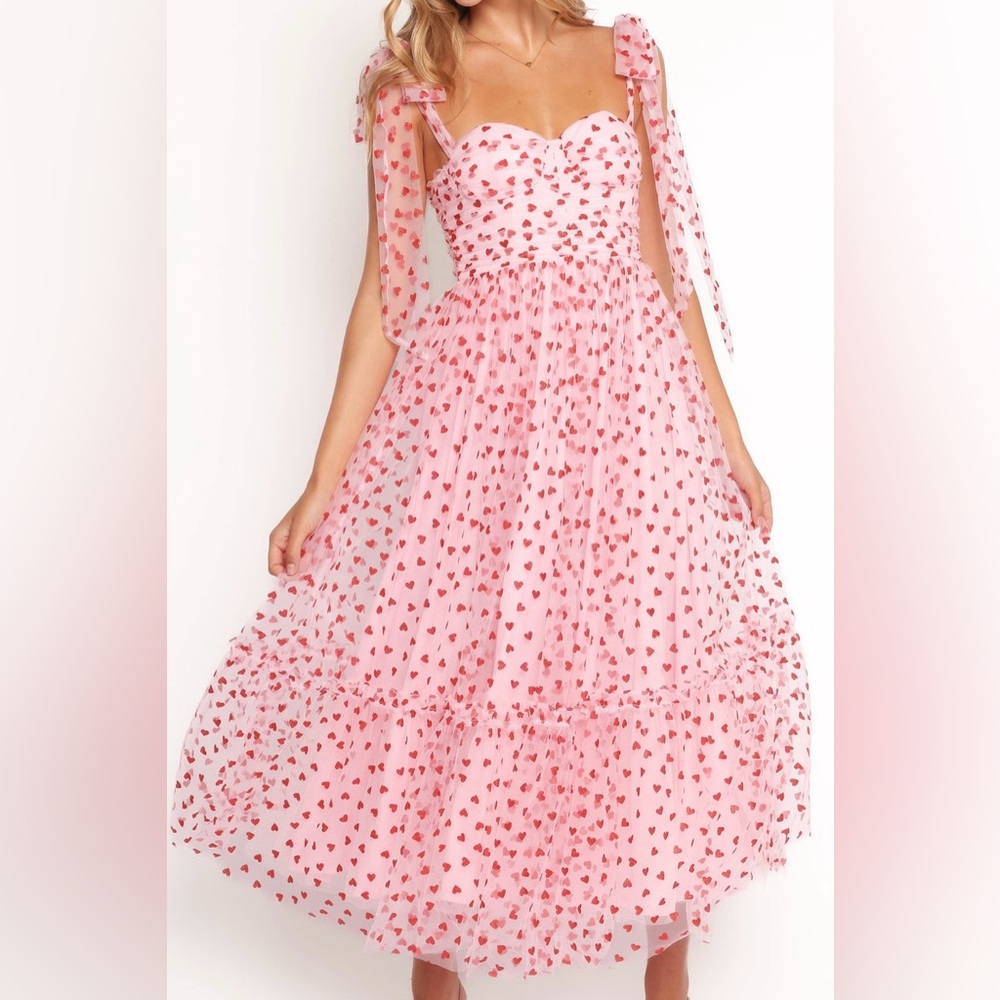 Petal & Pup Floret Pink Tulle Red Hearts Midi Dress Tie Straps NWT Valentines S - Picture 14 of 15
